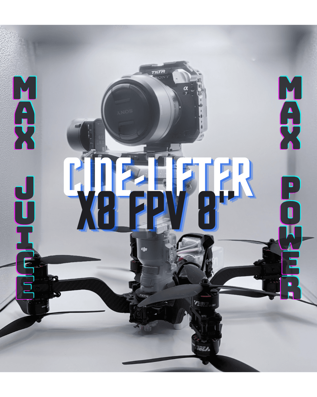 X8 Cine-Lifter FPV 8" hero shot with cinema camera